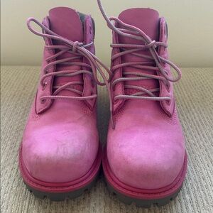 Pink Girls Lace-Up Suede Boots